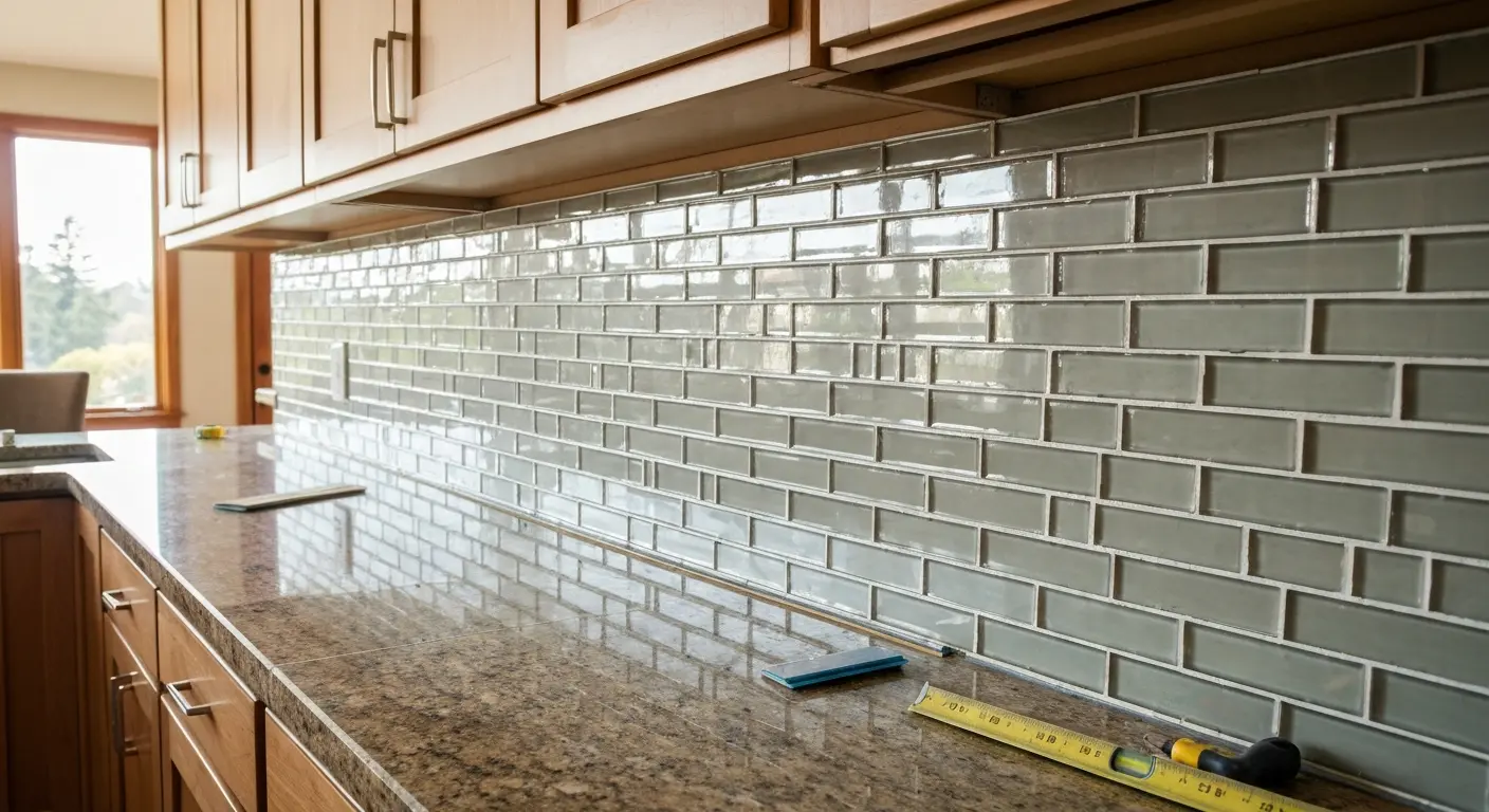 Modern glass tile backsplash