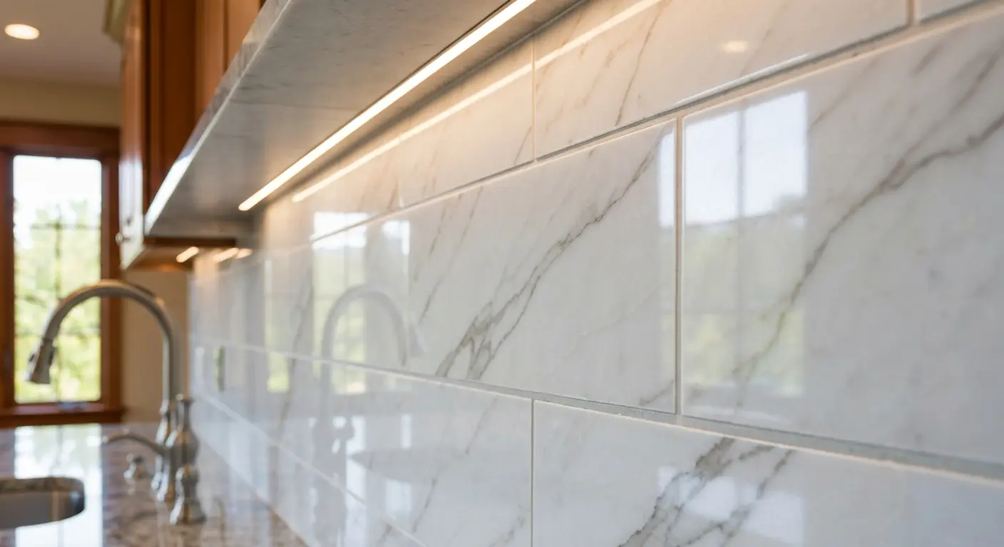 Natural stone backsplash installation