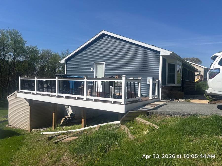 Blue James Hardie siding on ranch home