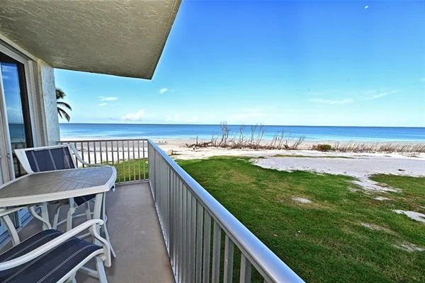 Beachfront Haven condo exterior and beach view in Fort Myers Beach
