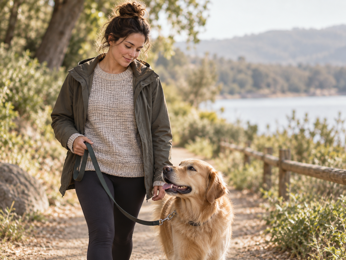 A person resting closely with their dog