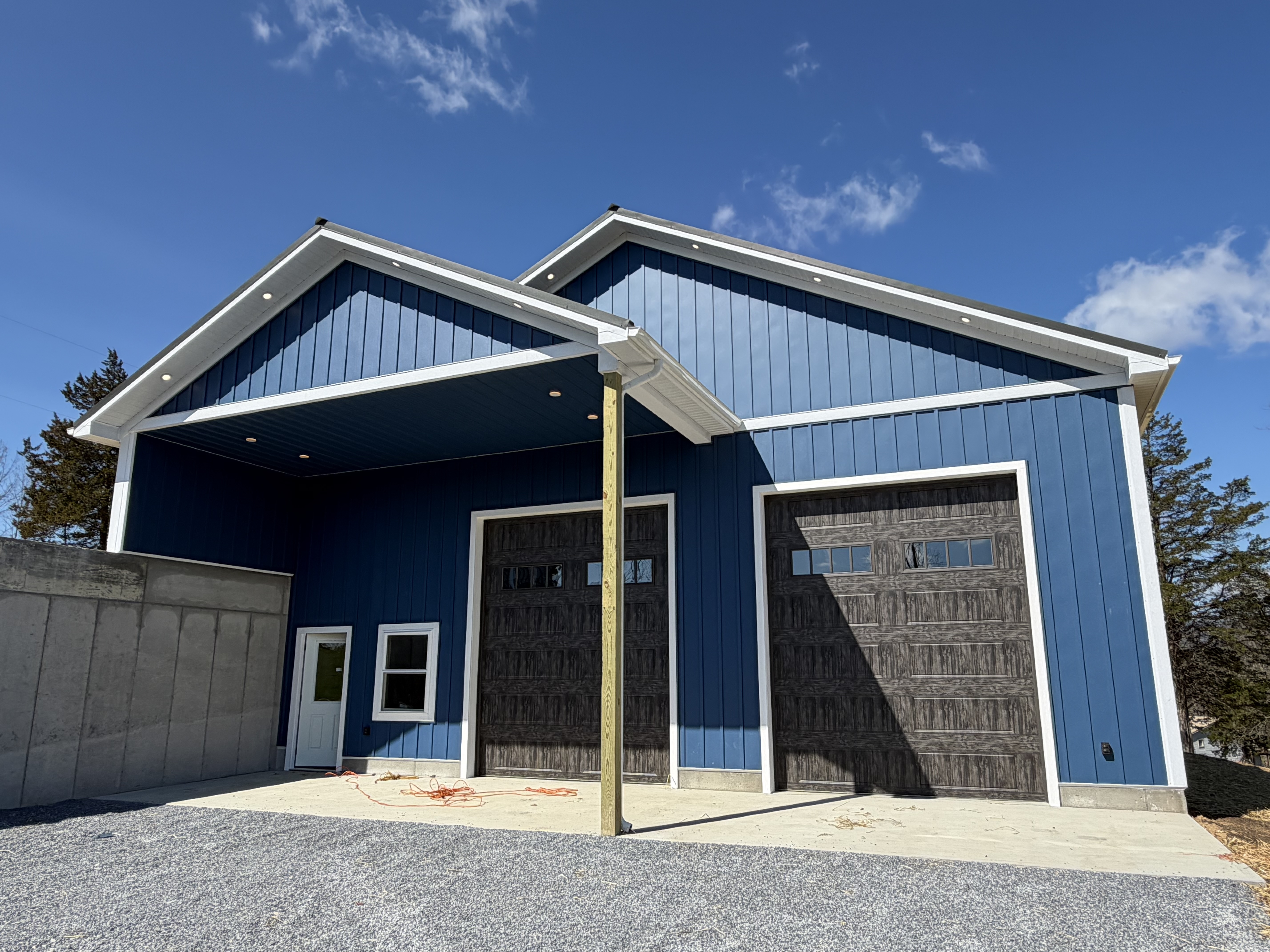 Blue pole barn wired end to end