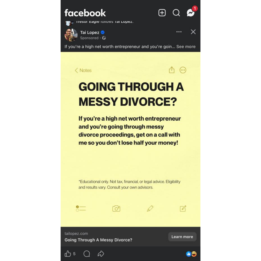 Facebook ads example