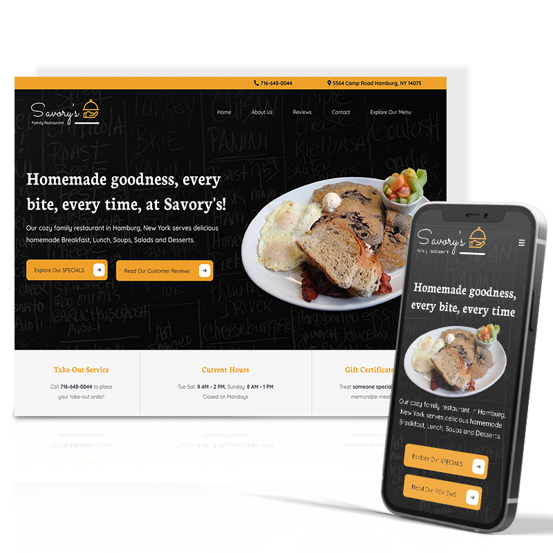 Savory's Family Restaurant website design