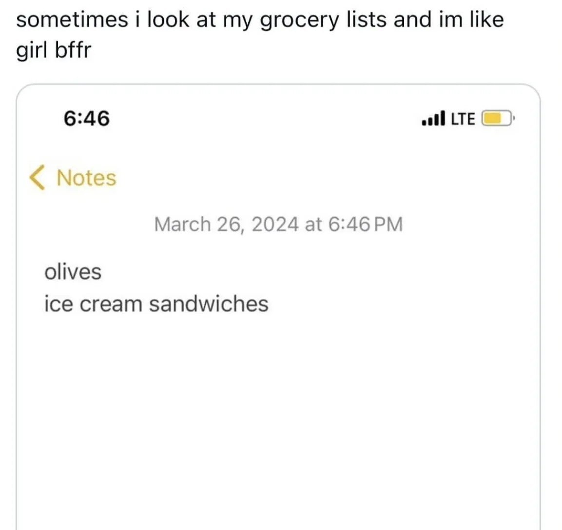 A messy handwritten grocery list