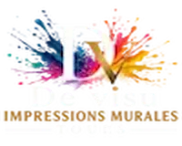De Visu Impressions Murales Tours logo with large white 'DV' over colorful paint splatters on a black background.