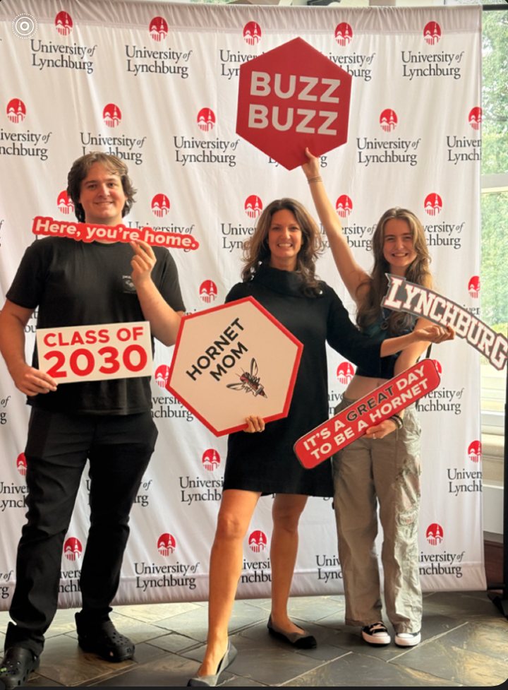 Catie with her son and daughter at the University of Lynchburg