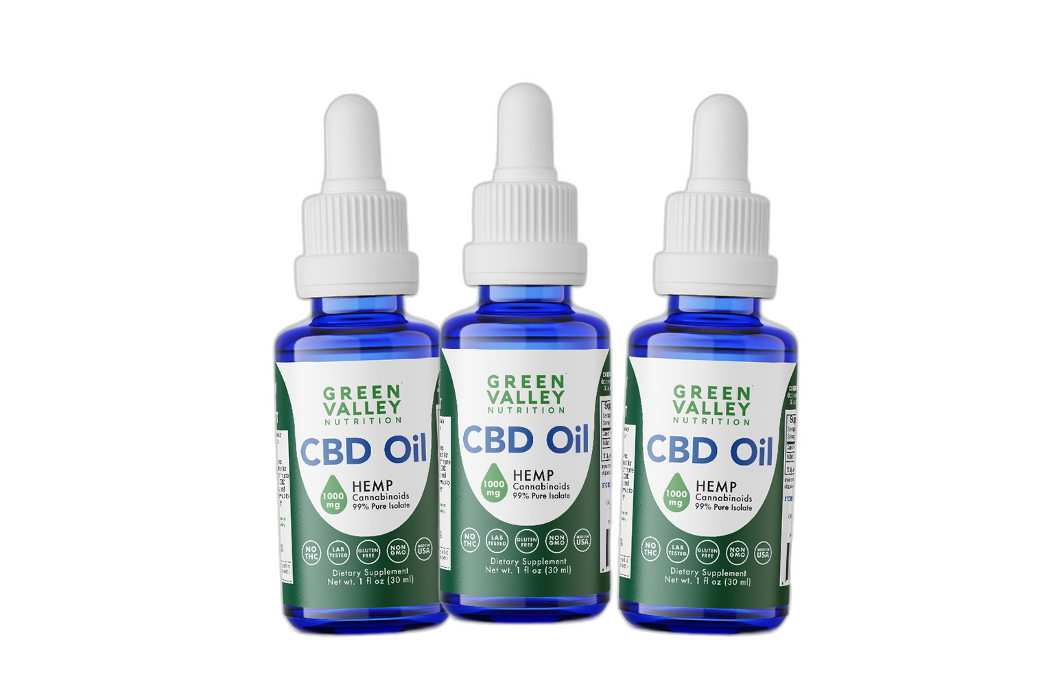Green Valley Nutrition CBD Oil Drops - 3 Bottles