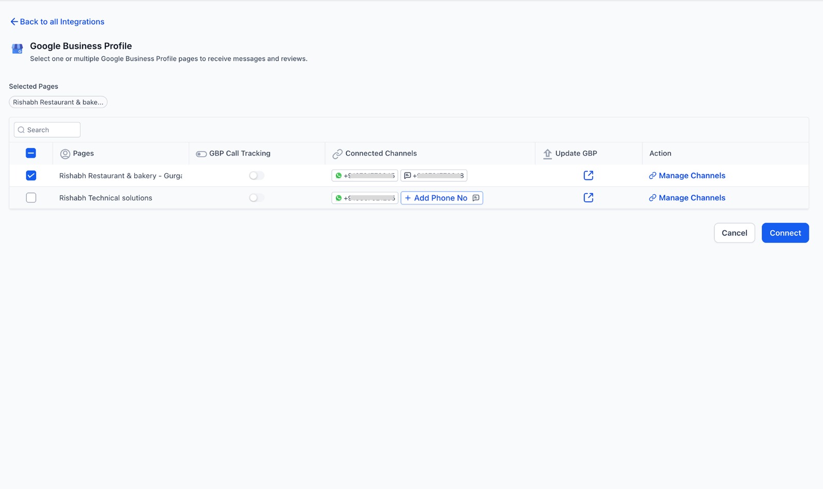حدد موقع ملف نشاطك التجاري على جوجل المناسب من القائمة. إذا كانت هناك صفحات متعددة متاحة، ضع علامة في المربع بجوار النشاط التجاري الصحيح قبل المتابعة للربط.