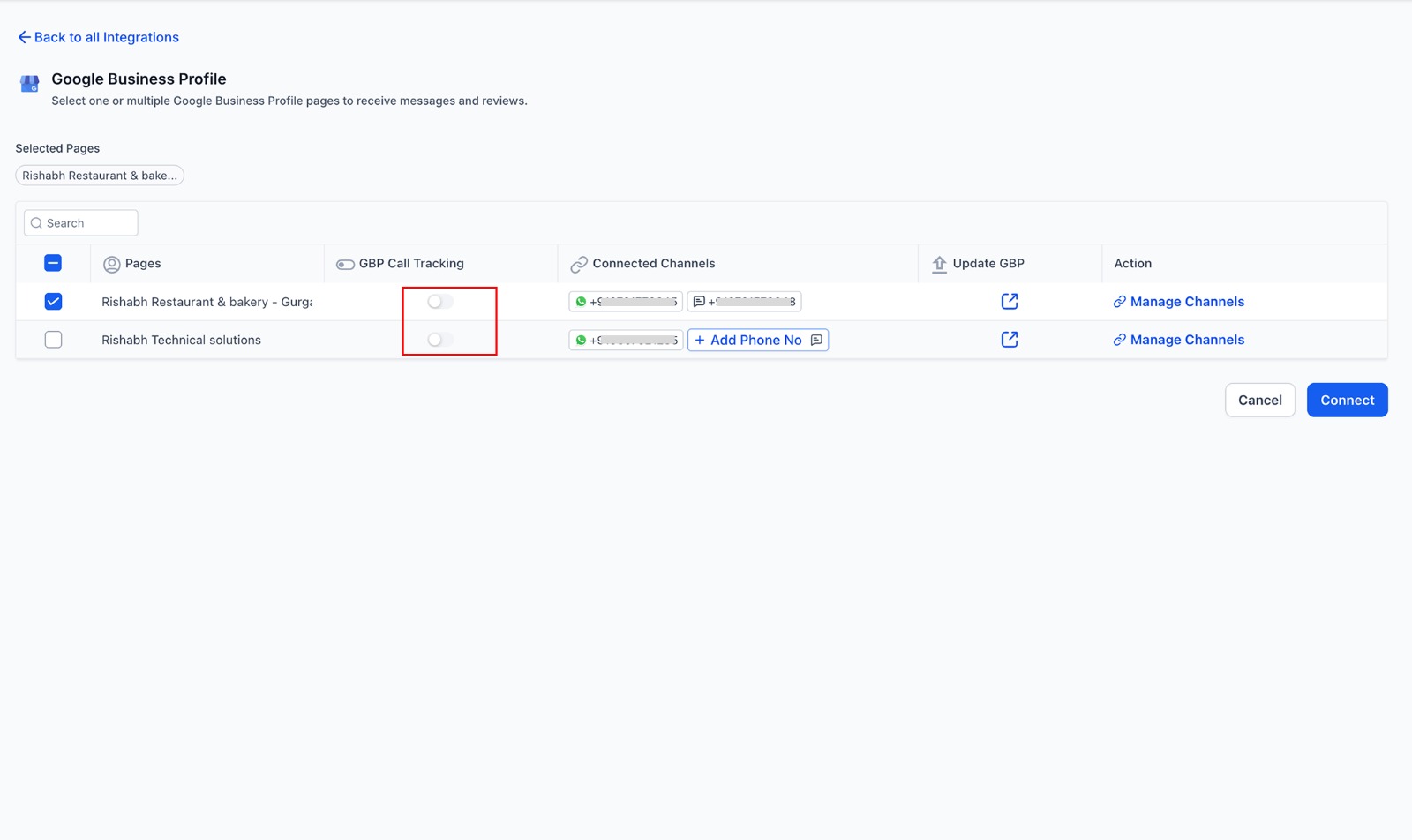 تتبع مكالمات GBP (Call Tracking)" إلى وضع التشغيل إذا كنت ترغب في تتبع مكالمات العملاء التي تتم من خلال ملف نشاطك التجاري على جوجل. يساعد هذا في جمع بيانات المكالمات القيمة مباشرة داخل ذكي.