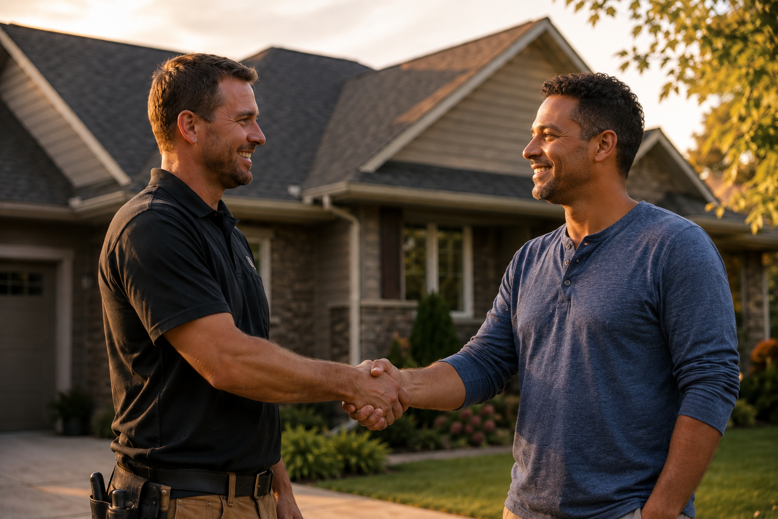 Pocket Aces roofer shaking homeowner's hand