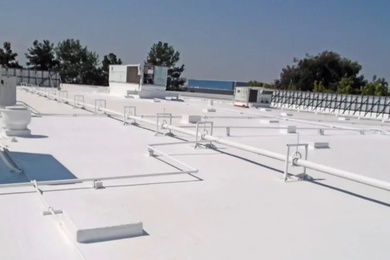 White TPO membrane on a commercial flat roof