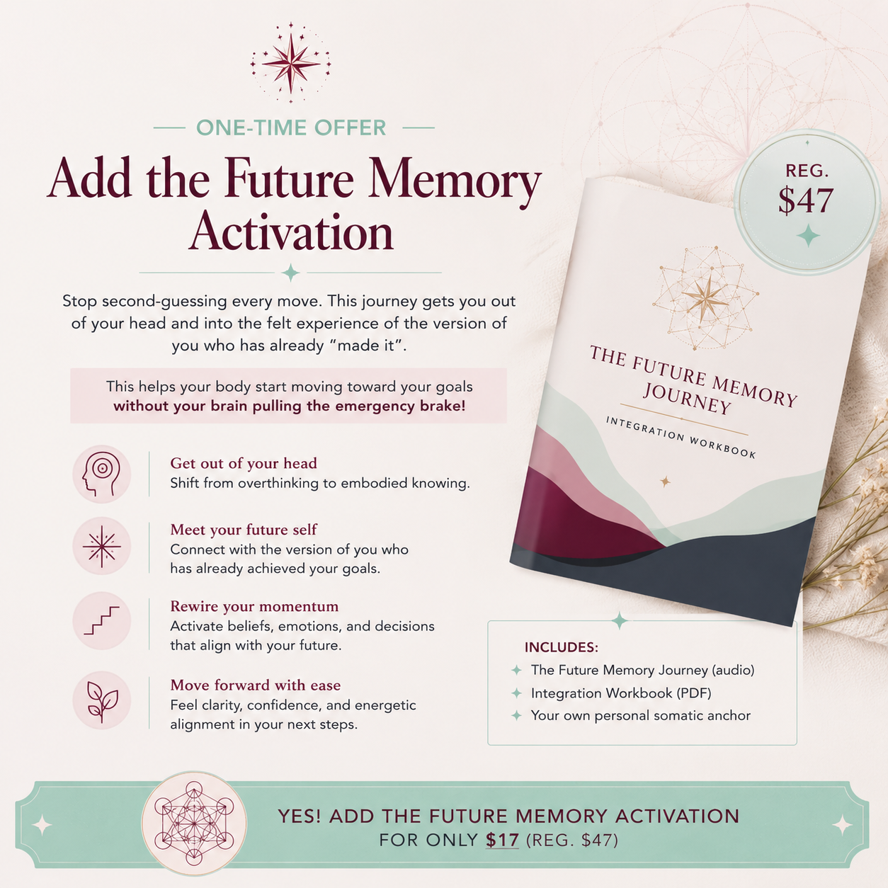 Future Memory Activation infographic explaining how repeated felt experience builds a neural pathway your brain treats as evidence