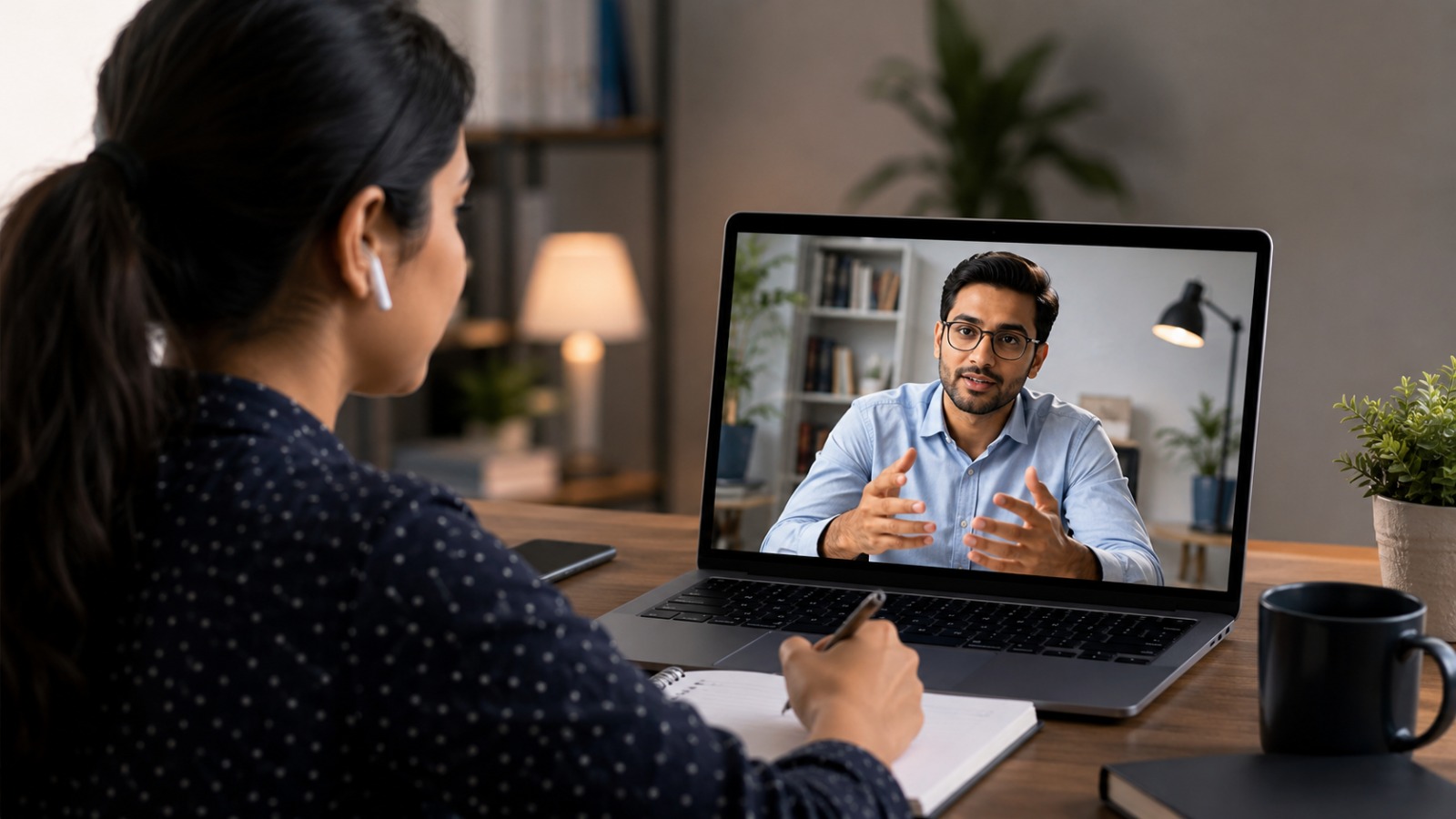 Two professionals discussing a career roadmap over a laptop