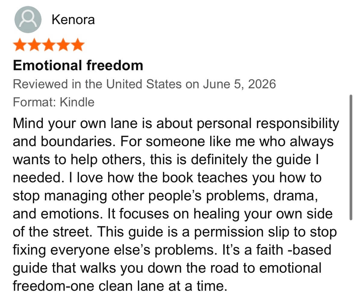 Reader review for Mind Your Own Lane