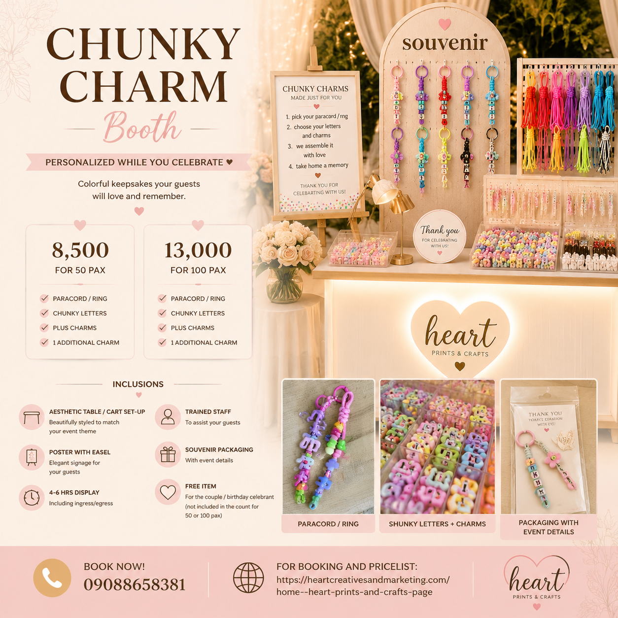 Chunky Charm Booth package - 8,500 for 50 pax, 13,000 for 100 pax