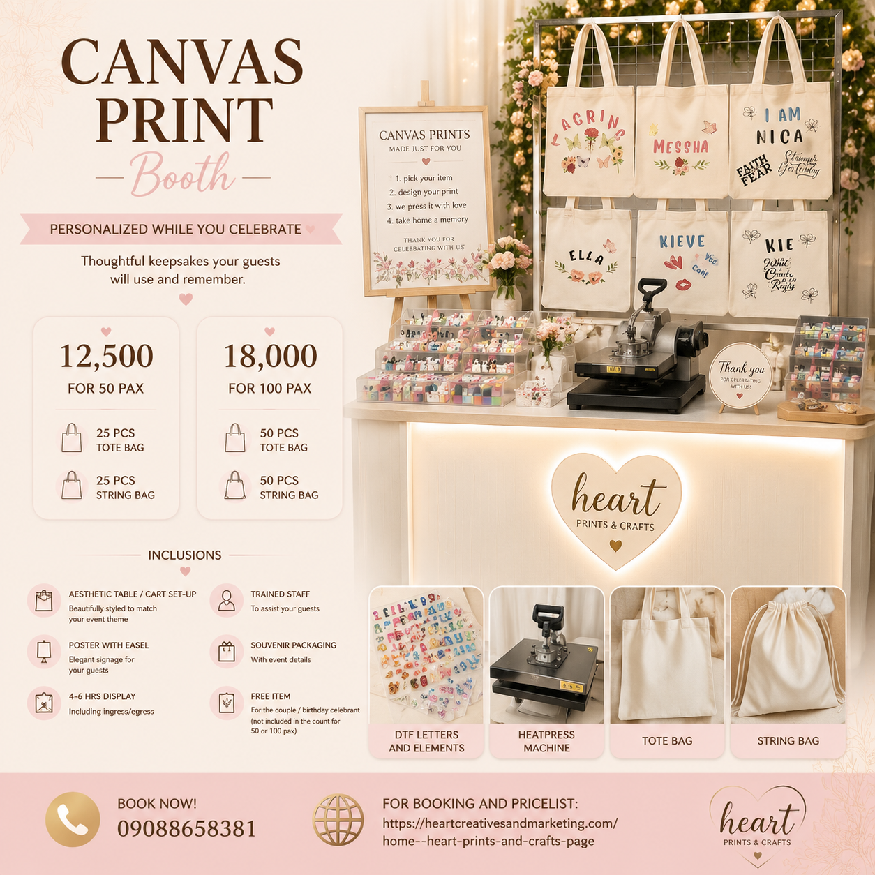 Canvas Print Booth package - 12,500 for 50 pax, 18,000 for 100 pax