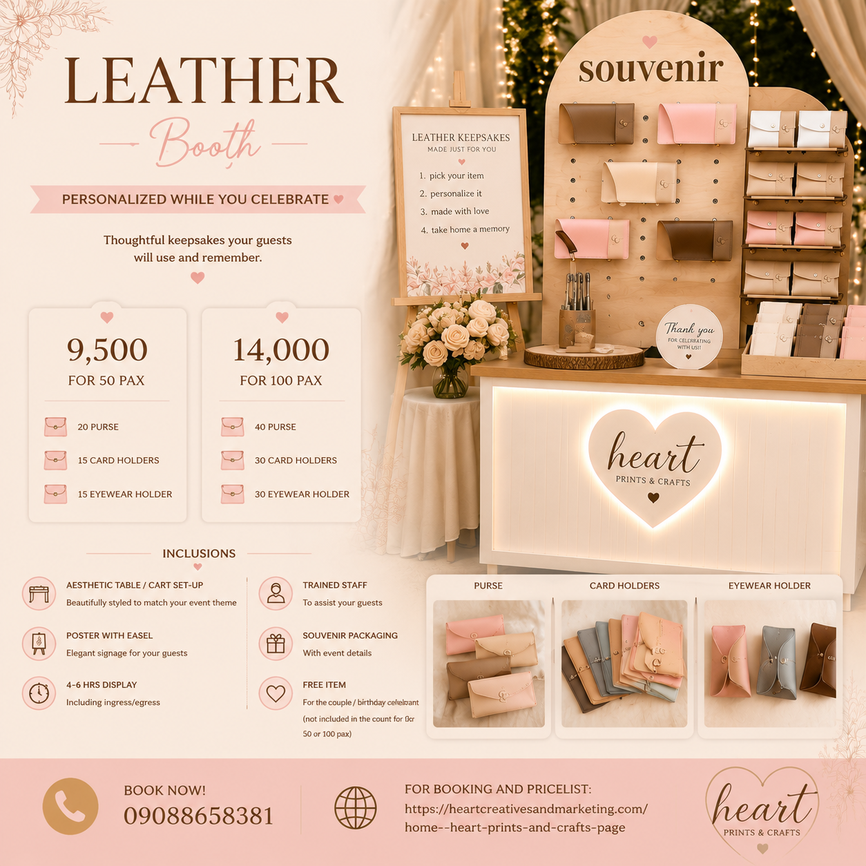 Leather Booth package - 9,500 for 50 pax, 14,000 for 100 pax