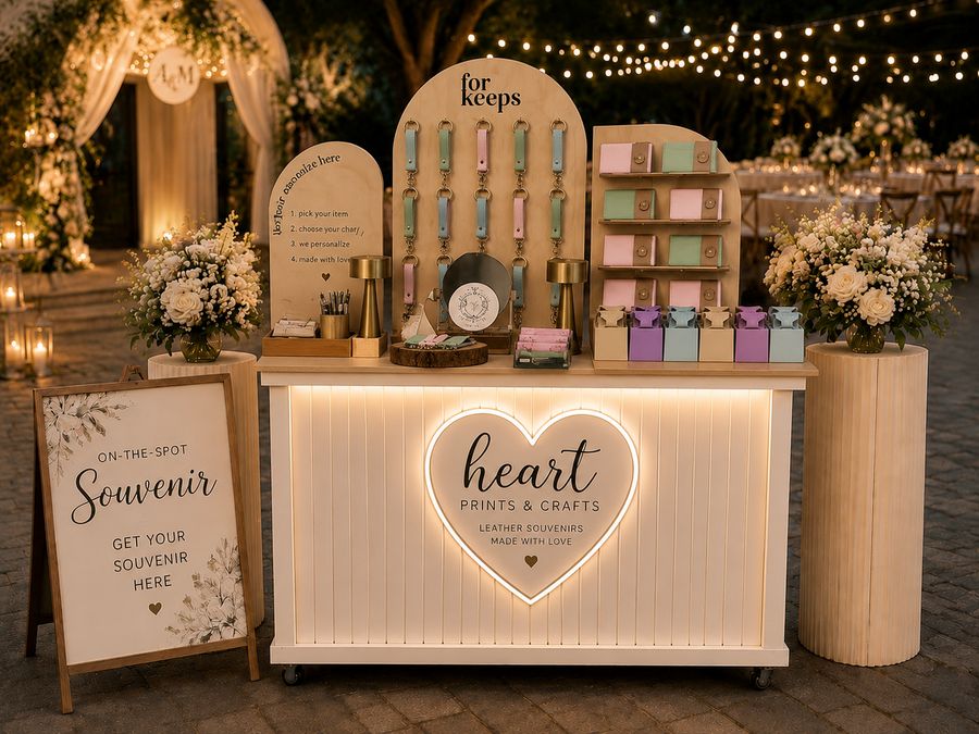 Heart Prints and Crafts booth styled at a celebration
