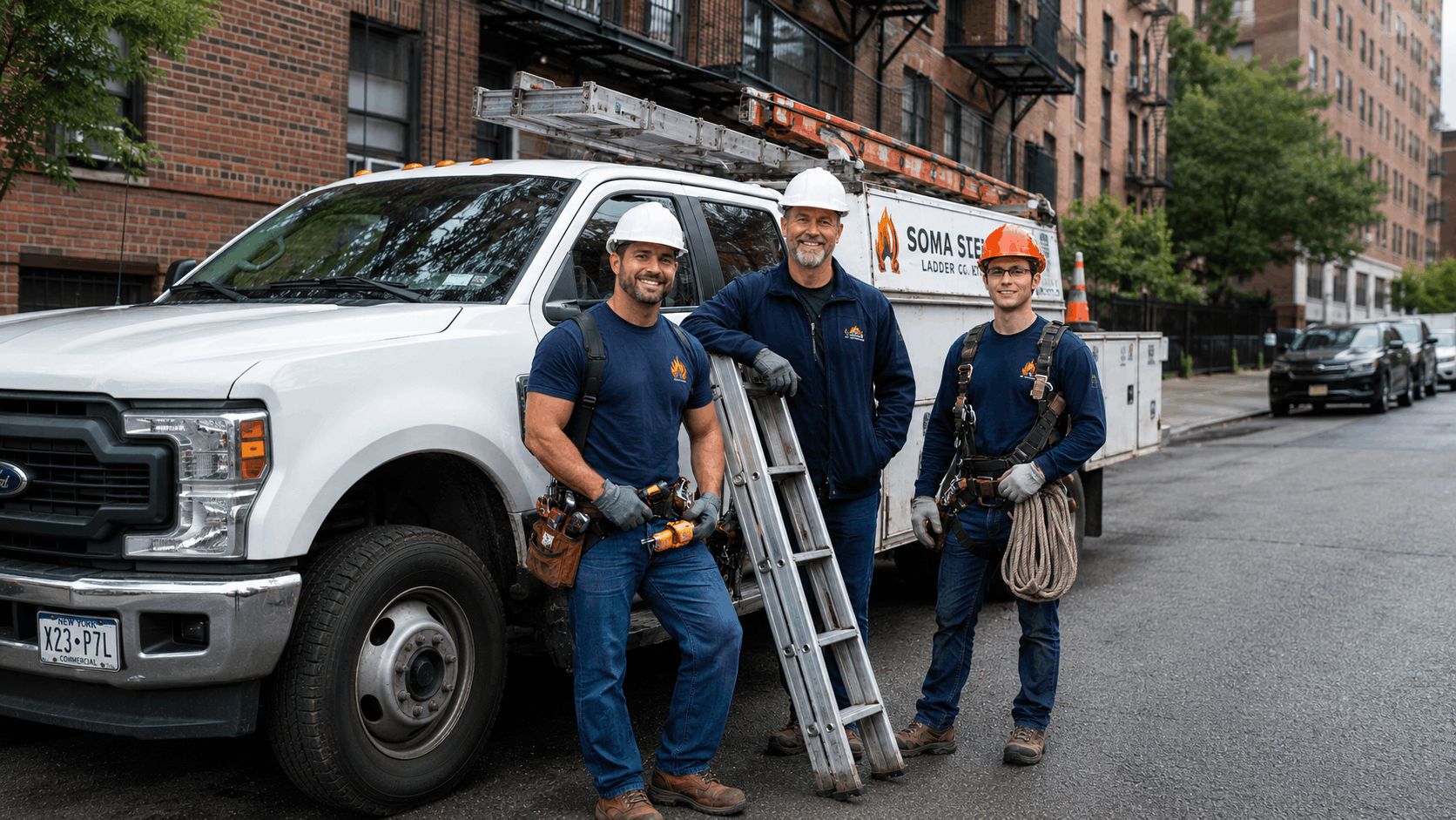 Fire escape service truck and team