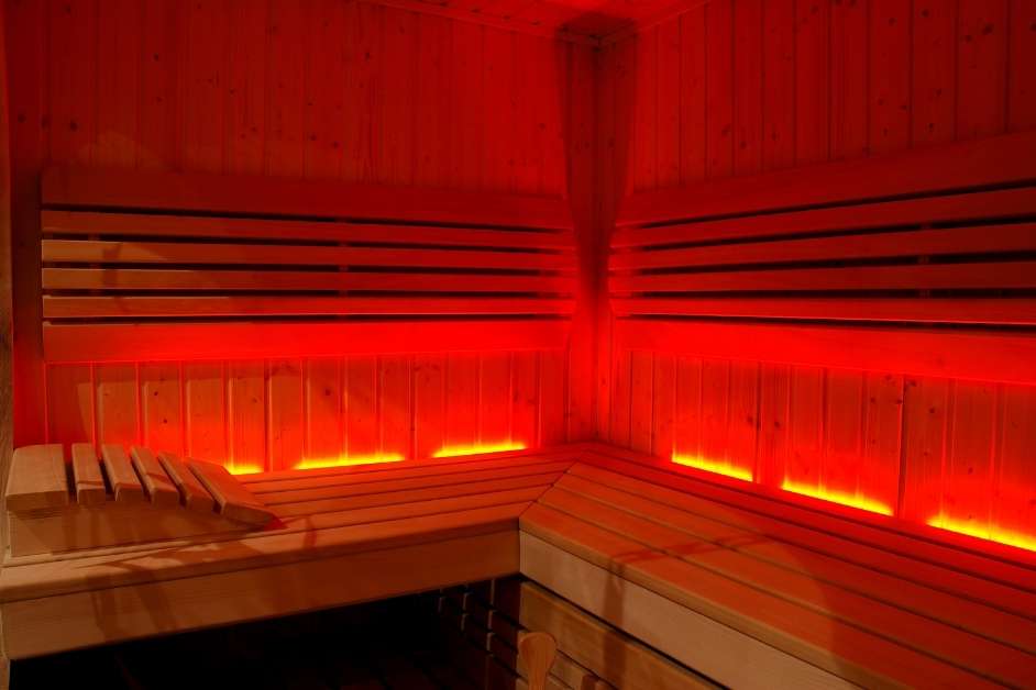 Modern infrared sauna interior with radiant panels