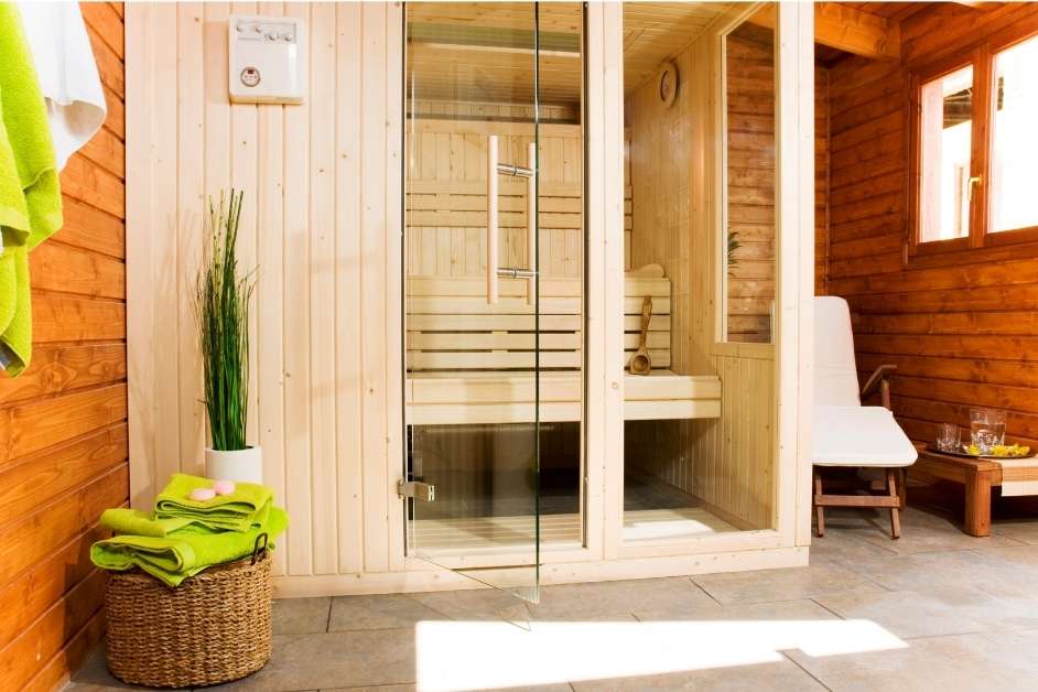 Finished pre-built sauna installation