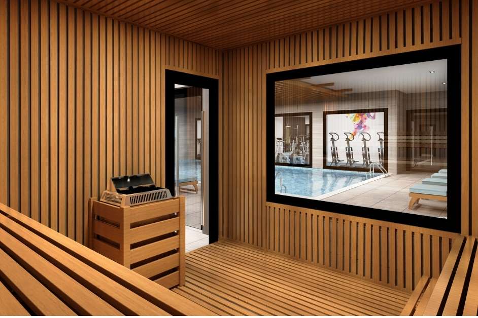 Large wood sauna for commercial use