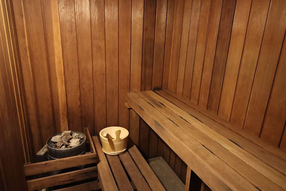 Sauna bench and wood detail in Asheville custom build