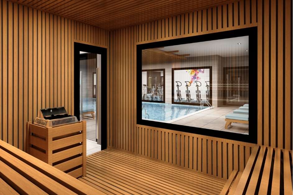 Steam room sauna detail for Miami wellness space