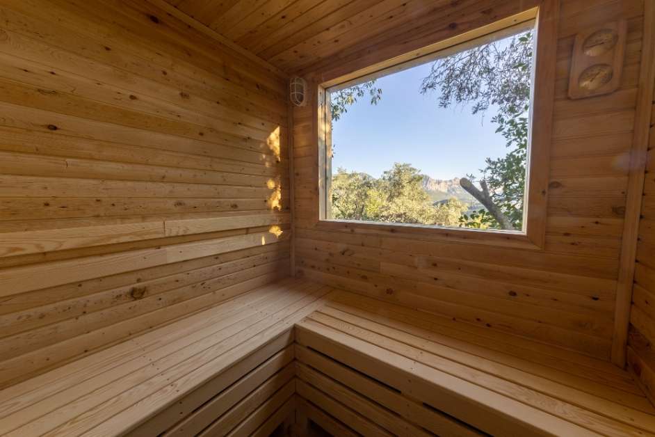 Outdoor sauna structure with contemporary exterior