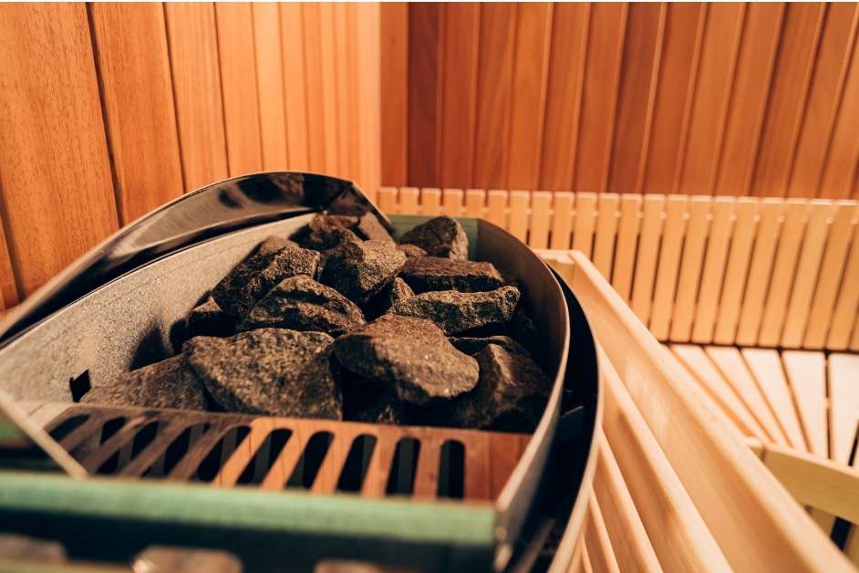 Traditional sauna interior with wood walls and benches