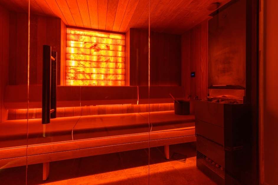 Custom infrared sauna with ambient lighting in Virginia Beach