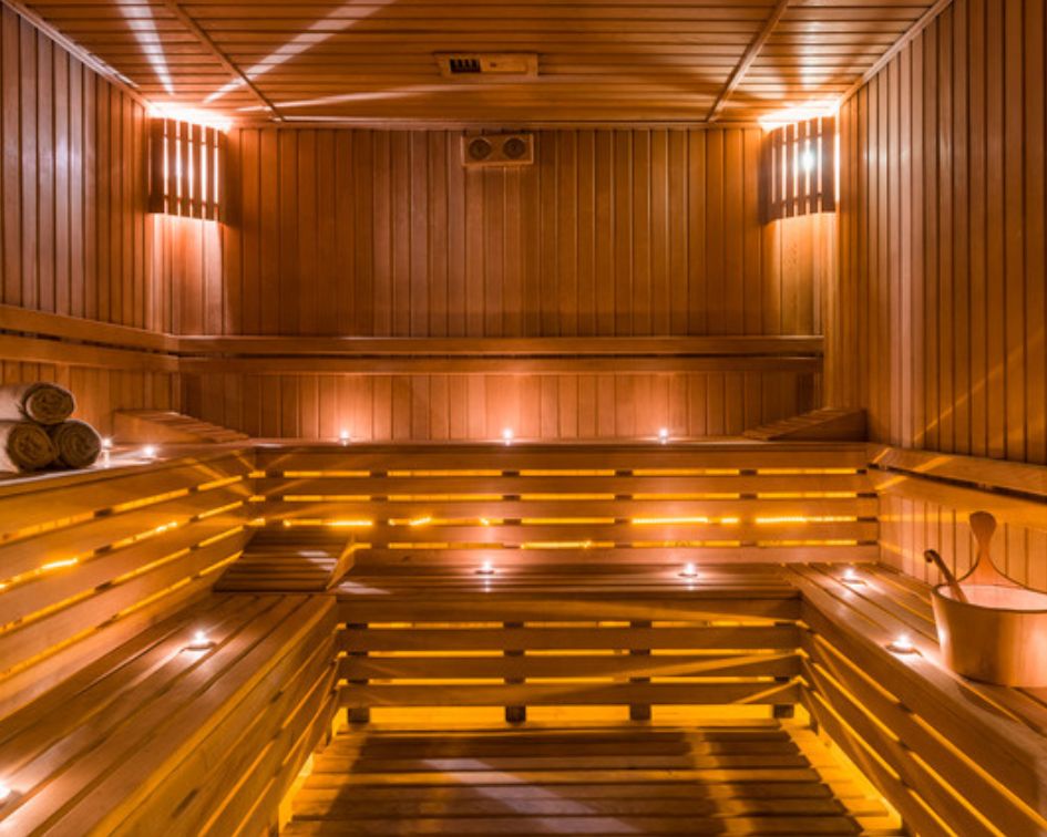 Commercial cedar sauna designed for high-capacity use