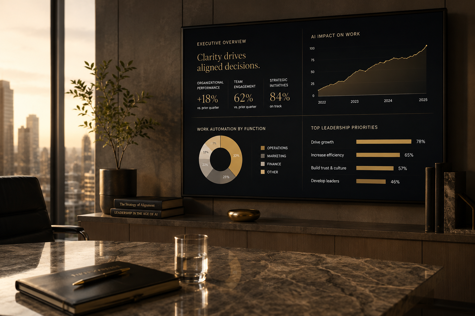 Executive dashboard in a refined corporate office setting