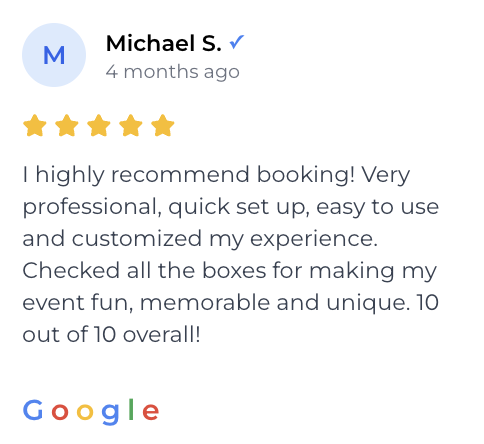 Michael S. 5-star Google review about Photo-N-Go professionalism and setup