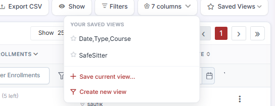 Saved Views menu showing the YOUR SAVED VIEWS list