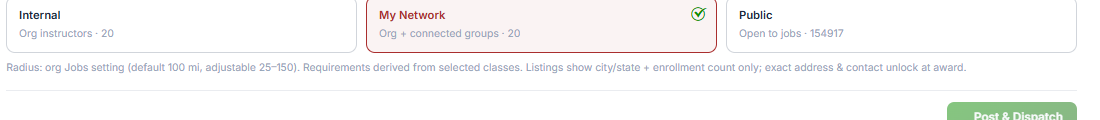 The Distribution selector showing Internal, My Network and Public with live reach counts