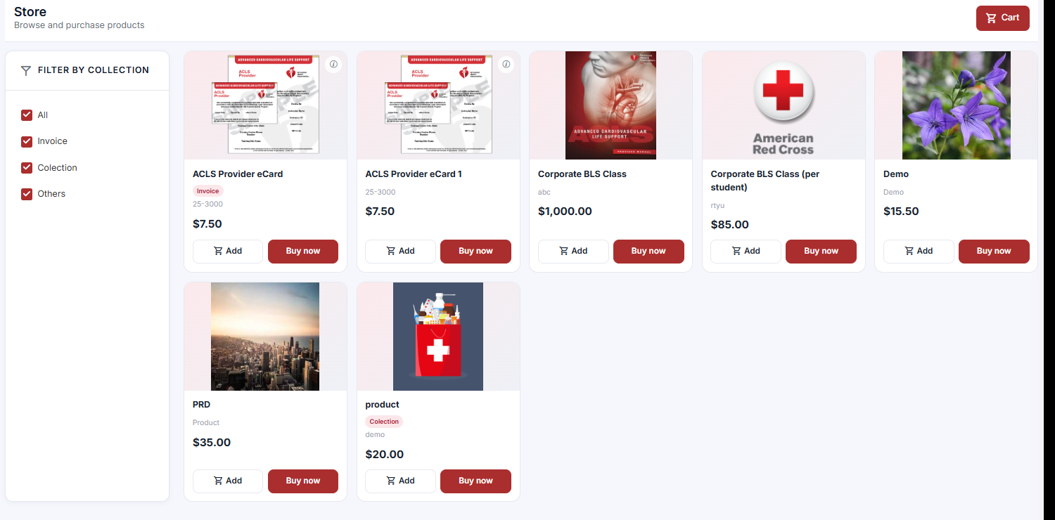Store Buy showing product cards and the Filter by collection panel