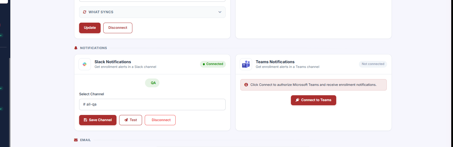 Settings Integrations Connections Email Sending Domain, step 1 (blur the domain if it is a real customer)