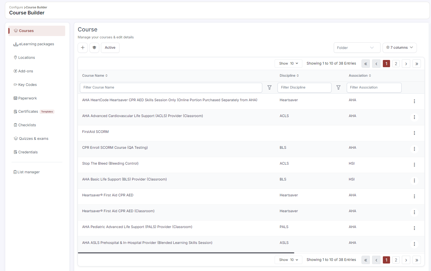 Course Builder courses list