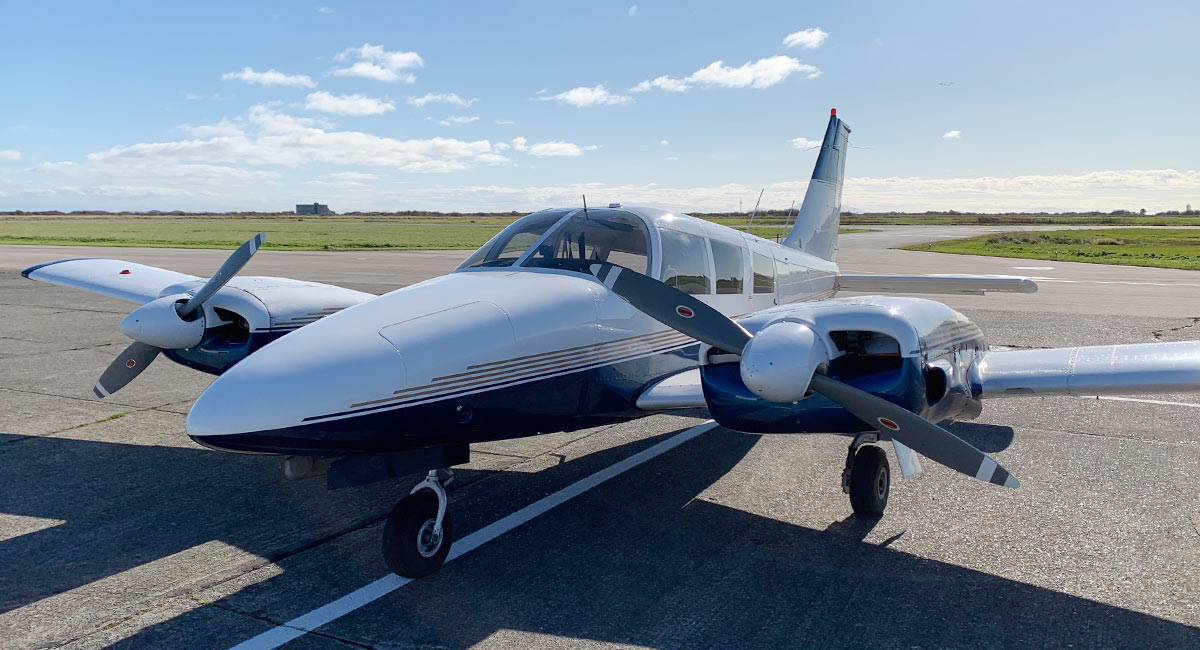 Multi-engine training aircraft on the ramp