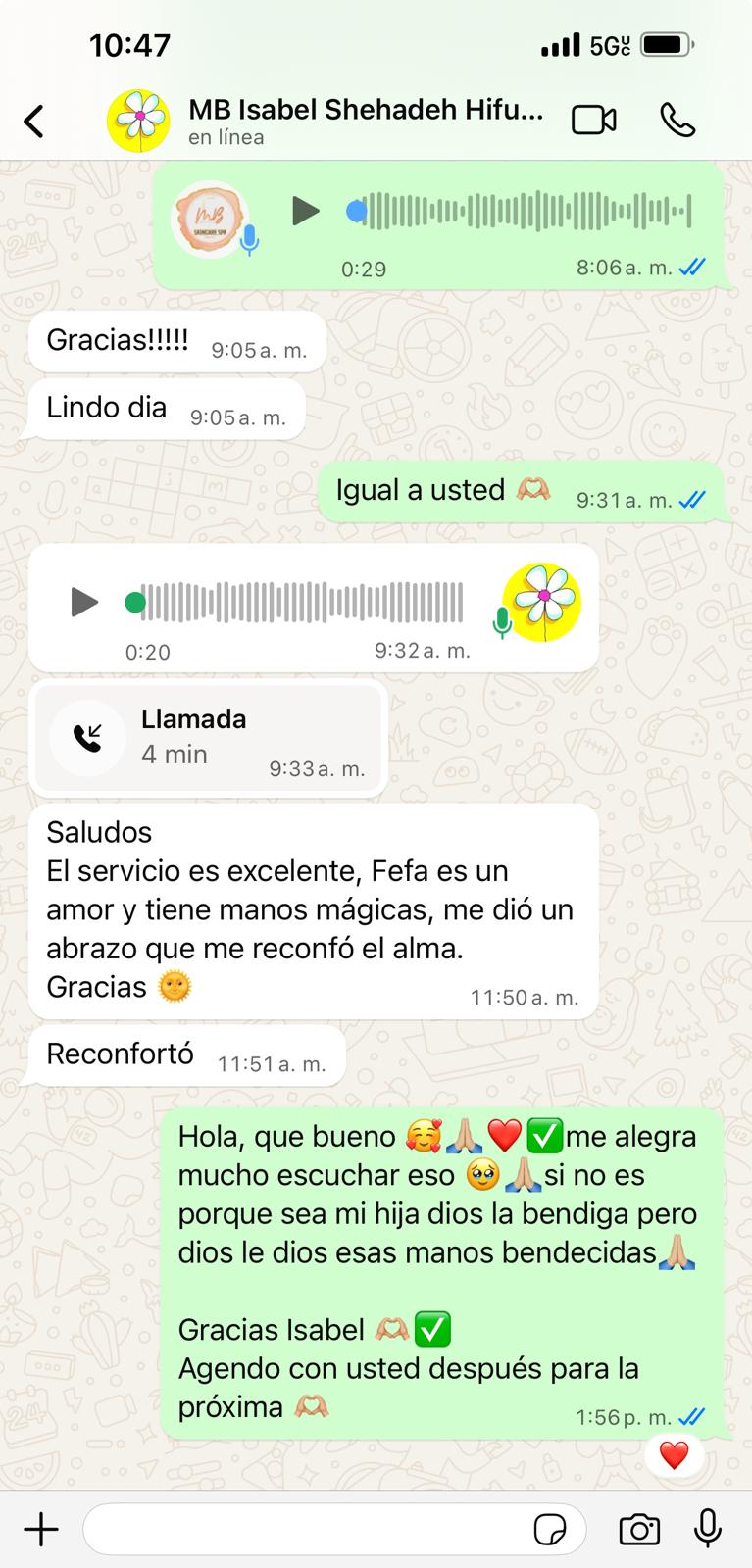 Mensaje de una clienta de MB Skincare Spa