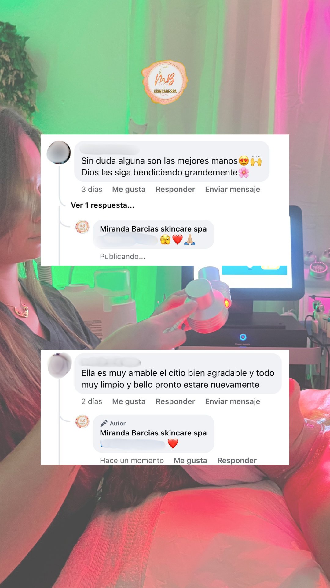 Mensaje de una clienta de MB Skincare Spa