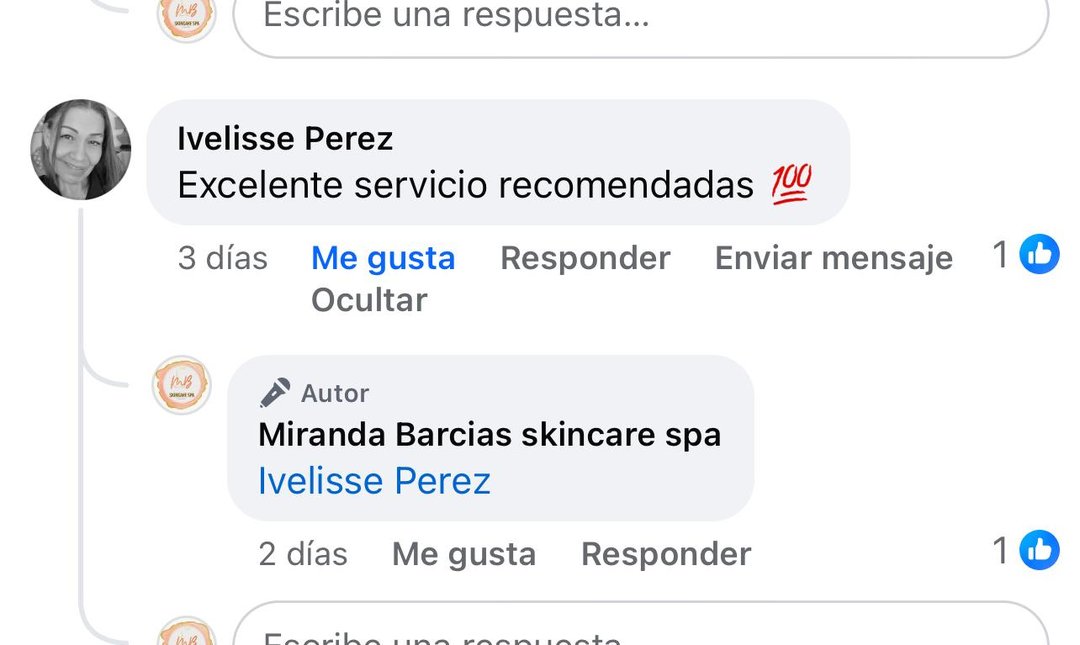 Mensaje de una clienta de MB Skincare Spa