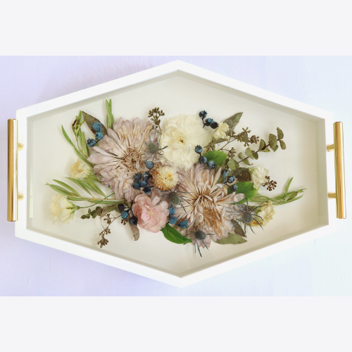 wedding bouquet preserved in small resin block 