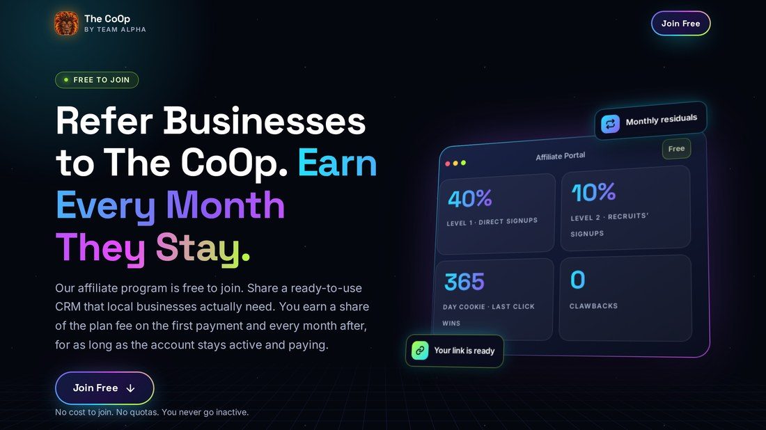 Affiliate sign-up page
