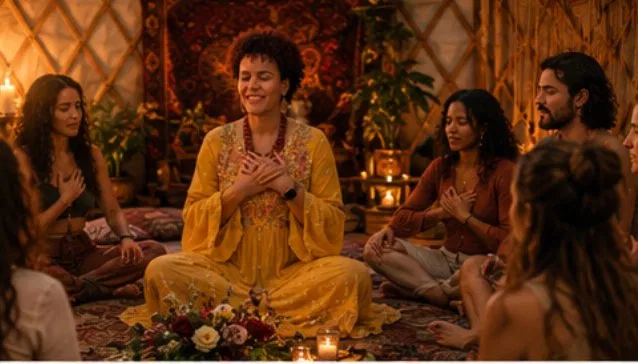Sacred Touch ceremony inside the yurt