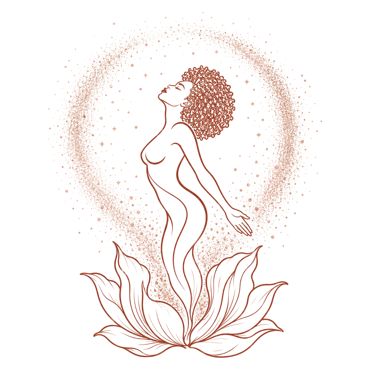 Woman rising from a lotus surrounded by rose gold light — The Reclaiming Portal