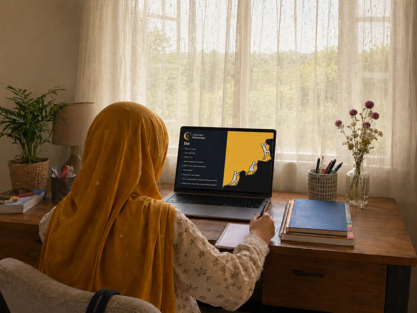 Experienced Crescent Pathways teacher leading a live online class
