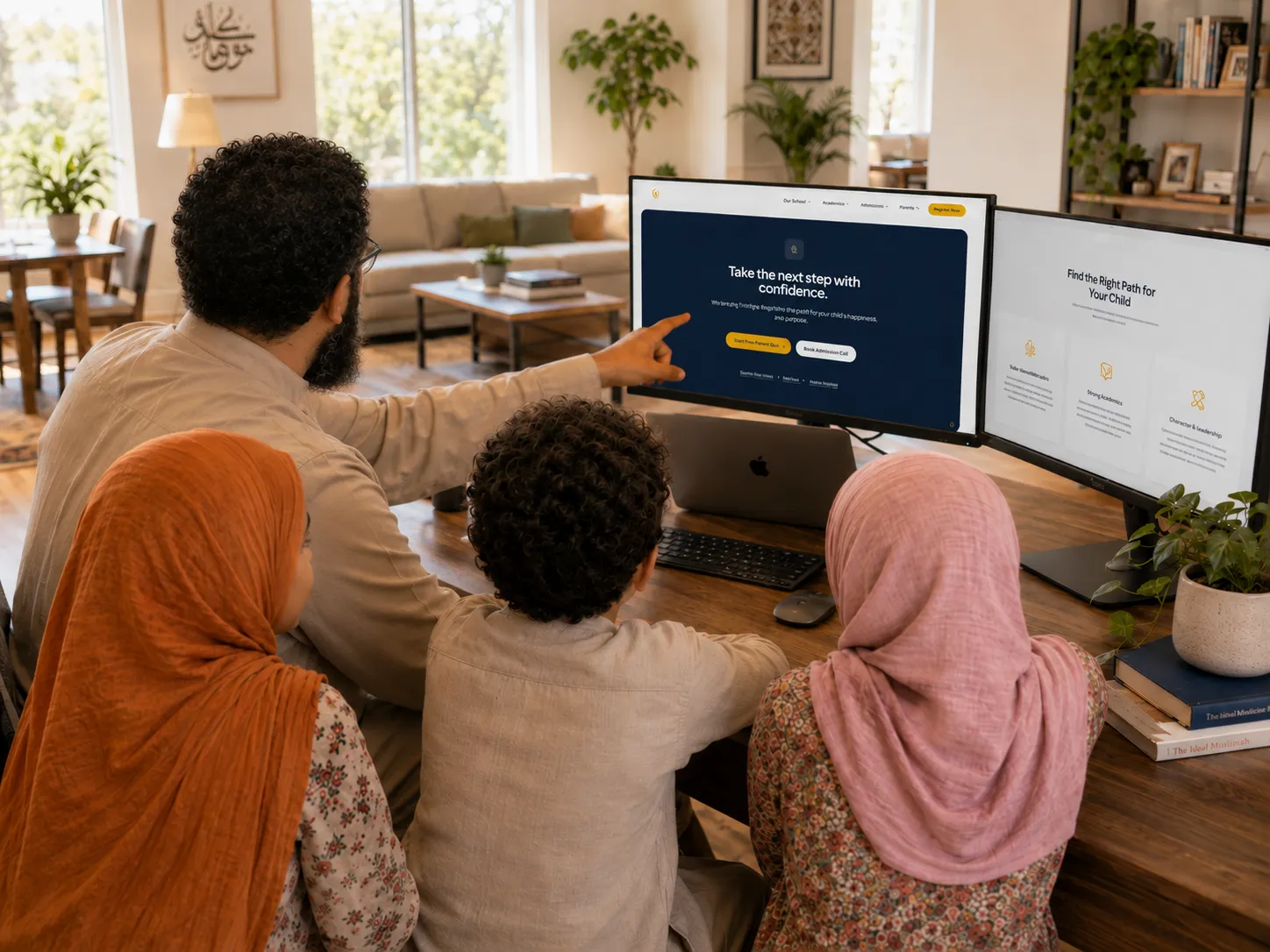 Muslim parents monitoring their child's online education progress via the Crescent Pathways LMS